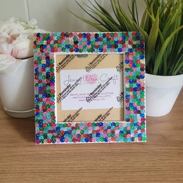 Colourful Glittery Sequin Square Photo Frame 4 X Inches - image 1