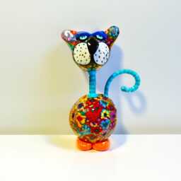 Colorful Cat Art Handmade Polymer Clay Millefiori Sculpture - thumbnail 2