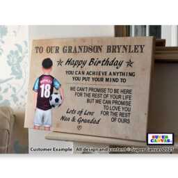Happy Birthday Grandson Football Theme Customisable Word Art Footballer Picture Framed Canvas Print Gift Present - thumbnail 1