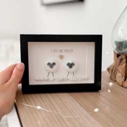 Couples Sheep Mini I Love Ewe Pebble Art Picture Frame Cotton Anniversary Gift Wife Husband Boyfriend Girlfriend Partner Fianc?? Stone UK - thumbnail 1