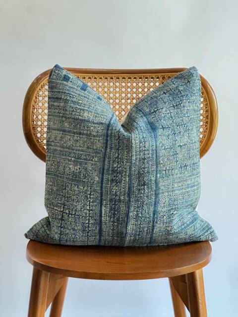 Indigo Neutral Tribal Hemp Hand Woven Natural Dye Color Lumbar Pillow Cover - image 1