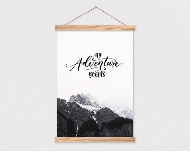 Poster Hanger-My Adventure Begins Canvas Print With Wood Hanger-Adventurer - Flat Canvas-Gift For Him - Gift Her-Snap Frame - image 1