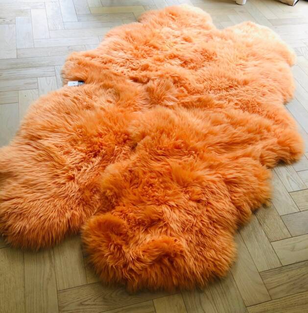 Bright Orange Sheepskin Rug, Genuine Sheepskin, Fur Hygge, Retro , Interior Accessories Chair Cover, Bed Throw - image 1