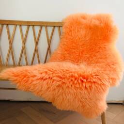 Bright Orange Sheepskin Rug, Genuine Sheepskin, Fur Hygge, Retro , Interior Accessories Chair Cover, Bed Throw - thumbnail 4