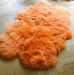 Bright Orange Sheepskin Rug, Genuine Sheepskin, Fur Hygge, Retro , Interior Accessories Chair Cover, Bed Throw - thumbnail 1