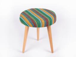 Ottoman Foot Stool, Round Handmade Kilim Solid Wood Authentic Oriental Upholstered Seat/Chair Home