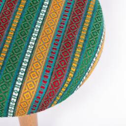 Ottoman Foot Stool, Round Handmade Kilim Solid Wood Authentic Oriental Upholstered Seat/Chair Home - thumbnail 3