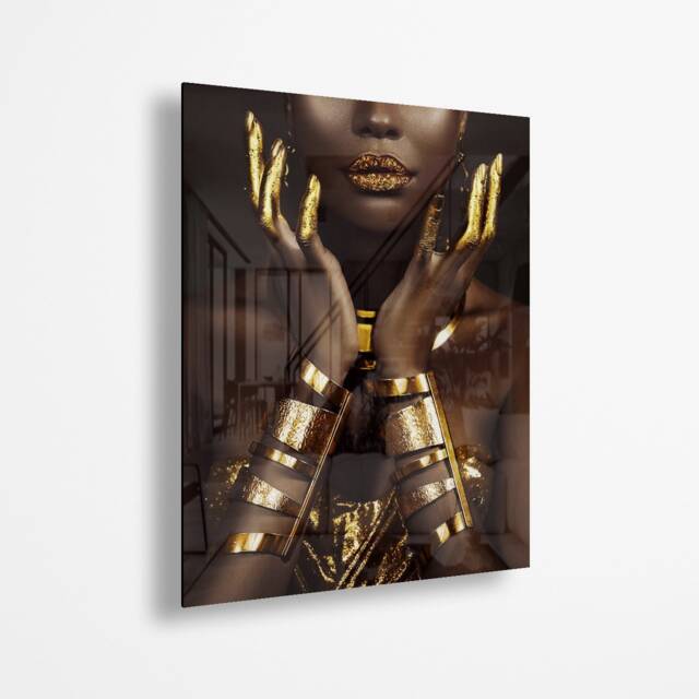 African Woman Gold Art, Black Modern Print On Acrylic - image 1