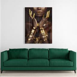 African Woman Gold Art, Black Modern Print On Acrylic - thumbnail 3
