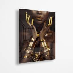 African Woman Gold Art, Black Modern Print On Acrylic - thumbnail 1
