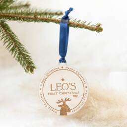 Baby's First Christmas , Xmas Tree Ornament With Raindeer, Personalized Wooden Family Bauble Our Christmas, Keepsake For Baby - thumbnail 2
