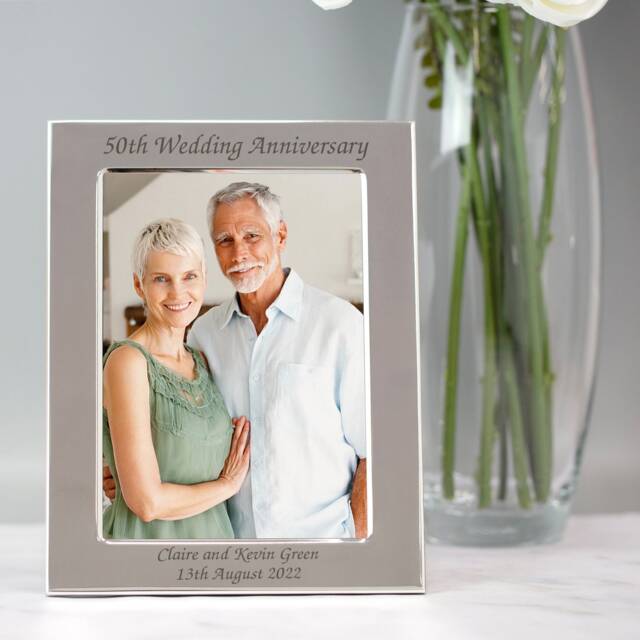 Personalised 50Th Wedding Anniversary Silver Photo Frame Gift For Couple Mum Dad Engraved Any Message 50 Years Married Keepsake - image 1