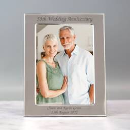 Personalised 50Th Wedding Anniversary Silver Photo Frame Gift For Couple Mum Dad Engraved Any Message 50 Years Married Keepsake - thumbnail 4