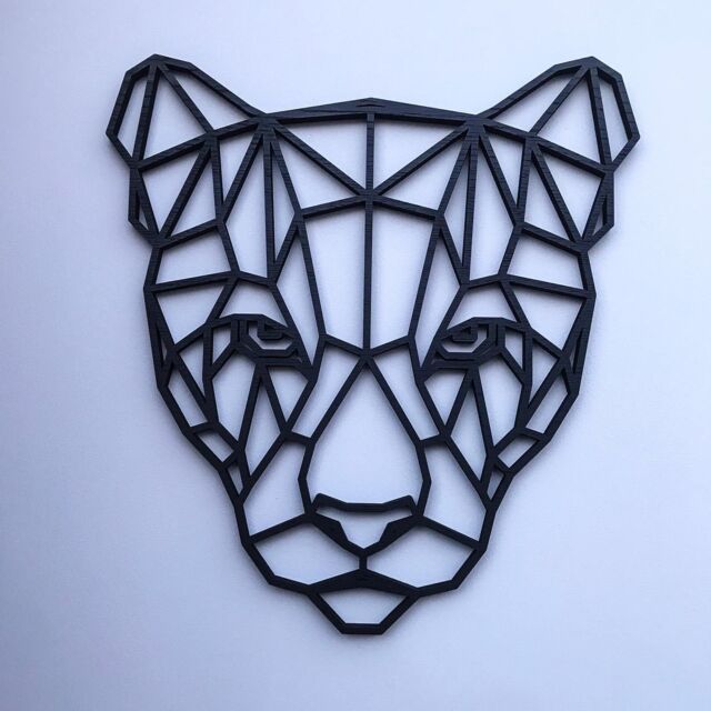 Geometric Big Cat Head - Wooden Wall Art Home Nursery Living - image 1