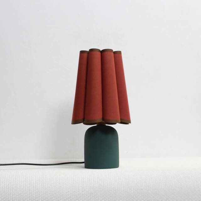 Handmade Brown Fabric Lamp Green Ceramic Base, Home Decor - image 1
