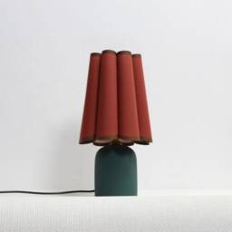 Handmade Brown Fabric Lamp Green Ceramic Base, Home Decor - thumbnail 3