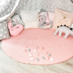 Crochet Nursery Rug/Baby Pink Round Floor Scandinavian Kids Room - thumbnail 2