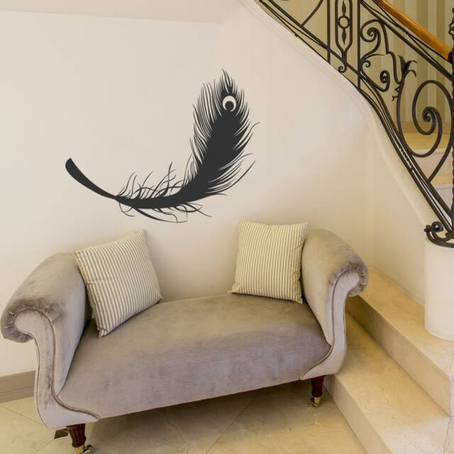 Peacock Feather Vinyl Wall Decal, Bedroom Art, Peacock Decal, Wall Feather, Feather Sticker - 186 - image 1