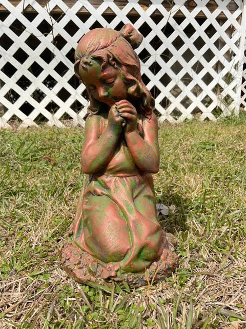Solid Concrete Girl Garden Statue/Memorial Hand Painted Ages Bronze - image 1