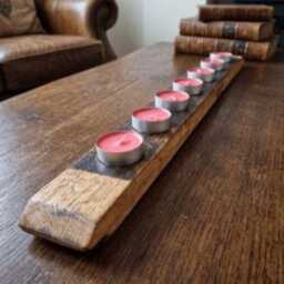 Whiskey Barrel Stave Candle Holder - Rustic Reclaimed Wood Tealight Centrepiece - thumbnail 3