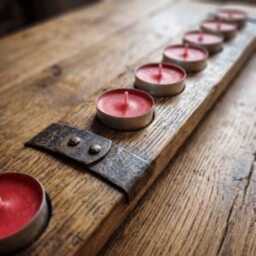 Whiskey Barrel Stave Candle Holder - Rustic Reclaimed Wood Tealight Centrepiece - thumbnail 2