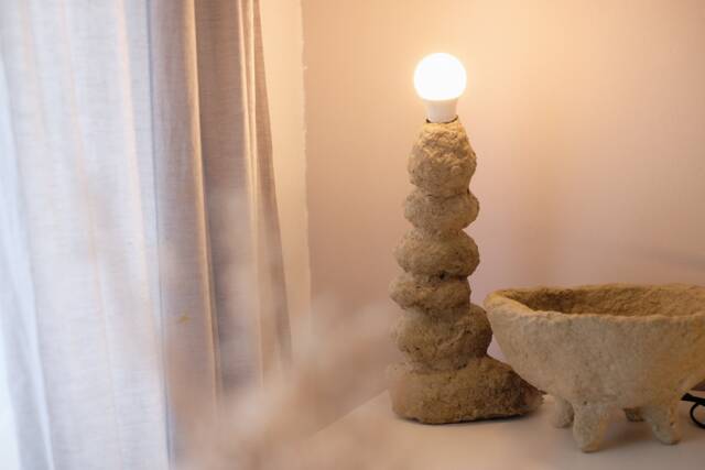 stone Cement Look Earthy Minimalist Sustainable Table Lamp Night Japandi Wabisabi - image 1