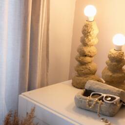 stone Cement Look Earthy Minimalist Sustainable Table Lamp Night Japandi Wabisabi - thumbnail 3