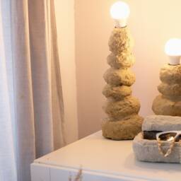 stone Cement Look Earthy Minimalist Sustainable Table Lamp Night Japandi Wabisabi - thumbnail 2