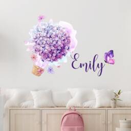 Hydrangeas Lilac Ball/Custom Name Watercolor Wall Decals Baby Print With Purple Flowers Girl Nursery Stickers Kids Decor R162 - thumbnail 3