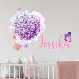 Hydrangeas Lilac Ball/Custom Name Watercolor Wall Decals Baby Print With Purple Flowers Girl Nursery Stickers Kids Decor R162 - thumbnail 2