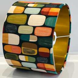 Handmade By Order Orange Teal Retro Geometric Abstract Print Velvet Drum Lamp Shade Pendant Light All Shapes & Sizes Avail - thumbnail 3