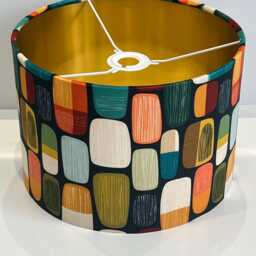 Handmade By Order Orange Teal Retro Geometric Abstract Print Velvet Drum Lamp Shade Pendant Light All Shapes & Sizes Avail - thumbnail 4