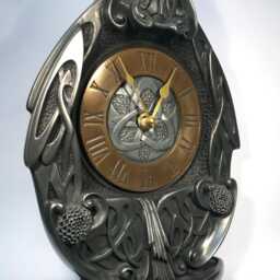 Handmade Celtic Art Mantle Clock Cold Cast Iron, Bronze Face - thumbnail 3