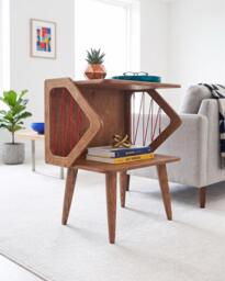 Handmade Mid Century Modern Record Player Stand, Retro Vinyl Storage Cabinet, Geometric Turntable Console, Walnut Media Unit