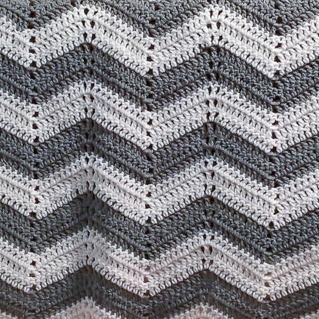 Crocheted Baby Blanket/Afghan - Gray & White Chevron Gender Neutral Boy Or Girl - image 1