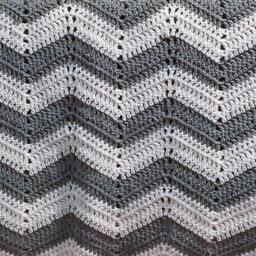Crocheted Baby Blanket/Afghan - Gray & White Chevron Gender Neutral Boy Or Girl