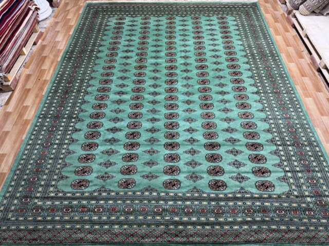 9x12 Turquoise Color Bokhara Rug - Washable Kitchen Woolen Living Room Hand Knotted Wall Teal - image 1