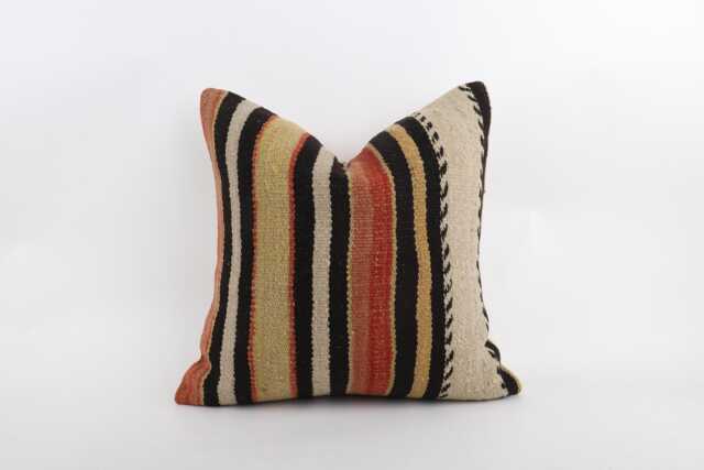 Vintage Turkish Kilim Pillow Cover Handmade Wool, 18''x18'' - image 1