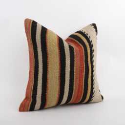 Vintage Turkish Kilim Pillow Cover Handmade Wool, 18''x18'' - thumbnail 3