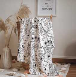 Monsters - Doodles, Sherpa Fleece Blanket, Decor, Kids Bedding, Blankets, Children's Room, Halloween Monsters, Line Doodle Blanket - thumbnail 1