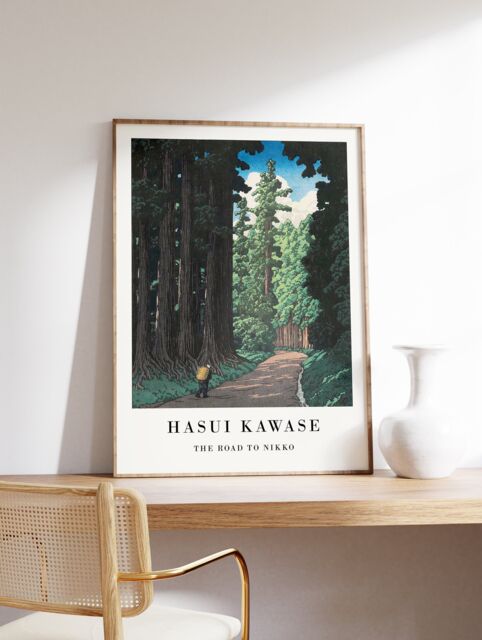 Japanese Exhibition Poster, Hasui Kawase Art Print, The Road To Nikko, Traditional Wall Decor - image 1