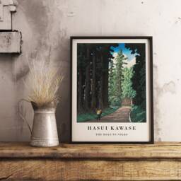 Japanese Exhibition Poster, Hasui Kawase Art Print, The Road To Nikko, Traditional Wall Decor - thumbnail 2