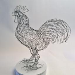 Rooster Cockerel Wire Sculpture By Elizabeth Berrien - thumbnail 2