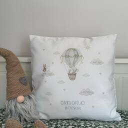 Personalised New Baby Cushion Keepsake - Hot Air Balloon Details Name, Date & Weight Nursery Decoration Gift - thumbnail 2