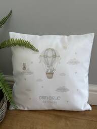 Personalised New Baby Cushion Keepsake - Hot Air Balloon Details Name, Date & Weight Nursery Decoration Gift - thumbnail 1
