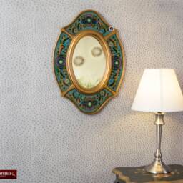 "Turquoise Oval Wall Mirror With Gold Color Wood Frame, Peruvian Ornate Accent ""Treasure Andean" - thumbnail 4