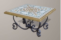 Scagliola Art Coffee Table, Wrought Iron Base & Italian Inlay Table