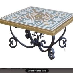 Scagliola Art Coffee Table, Wrought Iron Base & Italian Inlay Table - thumbnail 2