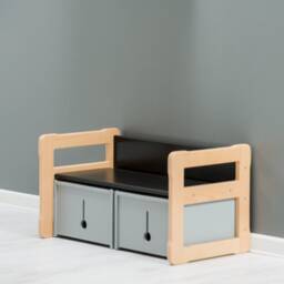 Montessori Bench With Storage Boxes Beech Wood Kids Furniture - thumbnail 1