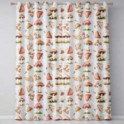 Watercolor Forest Mushrooms Toadstools Seamless Pattern Cream Background Readymade Eyelet Ring Top Thermal 100% Blackout Curtains - thumbnail 2